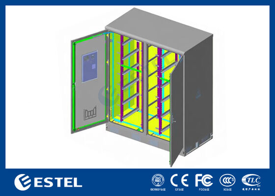 IP65 42U กล่องไฟฟ้ากลางแจ้งแบบสองช่อง RAL7035, 1.5mm เหล็กกระปุก & SUS316 สแตนเลส สร้างเพื่อความทนทานและการป้องกันที่ดีขึ้น