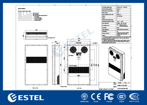 48VDC 325W/K เครื่องแลกเปลี่ยนความร้อนภายในห้องพร้อม RS485 MODBUS RTU Communication