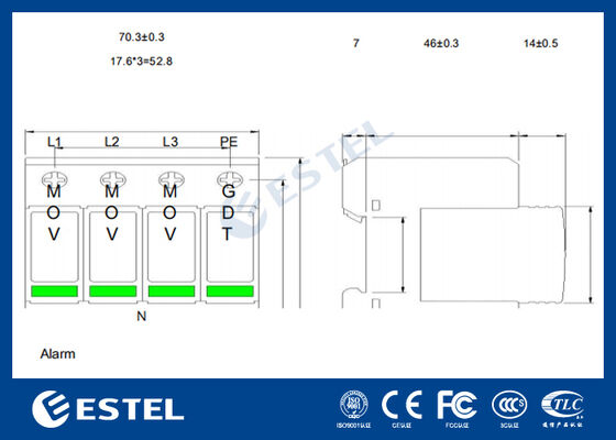 M1L385-40 II อุปกรณ์ป้องกันไฟกระชาก (SPD) สำหรับการจ่ายไฟ - กระแสไฟกระชาก 40kA, 230V/400VAC, พอร์ตสัญญาณเตือนระยะไกล, ติดตั้งบนราง DIN, IP20, การป้องกัน Class C