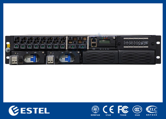 ET48100P5E22 ระบบจำหน่ายไฟ DC แบบติดตั้งบนชั้นวางสำหรับเครือข่ายโทรคมนาคมพร้อมเอาต์พุตตัวป้อน 8 อินพุตแบตเตอรี่ 2 อินพุตและการตรวจสอบแบบรวม