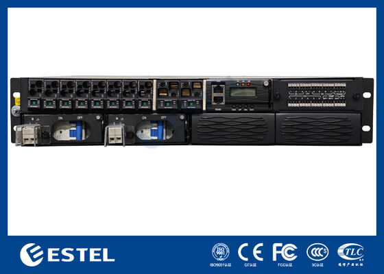 ET48100P5E22 ระบบจำหน่ายไฟ DC แบบติดตั้งบนชั้นวางสำหรับเครือข่ายโทรคมนาคมพร้อมเอาต์พุตตัวป้อน 8 อินพุตแบตเตอรี่ 2 อินพุตและการตรวจสอบแบบรวม