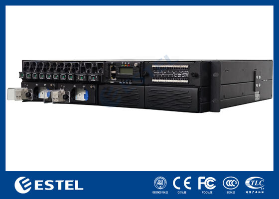 ET48100P5E22 ระบบจำหน่ายไฟ DC แบบติดตั้งบนชั้นวางสำหรับเครือข่ายโทรคมนาคมพร้อมเอาต์พุตตัวป้อน 8 อินพุตแบตเตอรี่ 2 อินพุตและการตรวจสอบแบบรวม